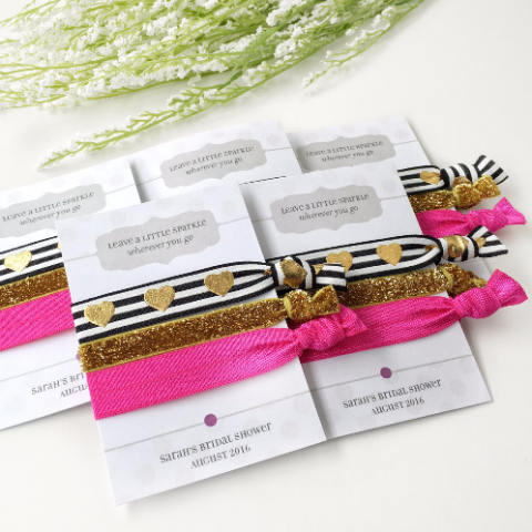 Bridal Shower Gift - Black & Pink Hair Tie Favors - Shower Favours - Gift for Women - @PlumPolkaDot 