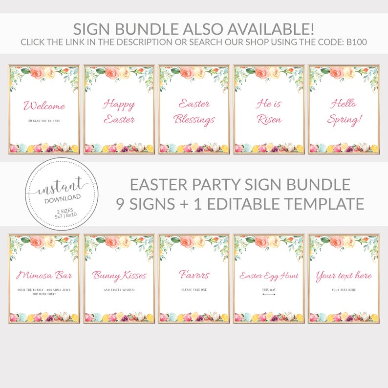 Easter Bunny Greeting Card Template, Printable Easter Note Card, Folded and Flat Cards 5X3.5, Editable INSTANT DOWNLOAD - B100