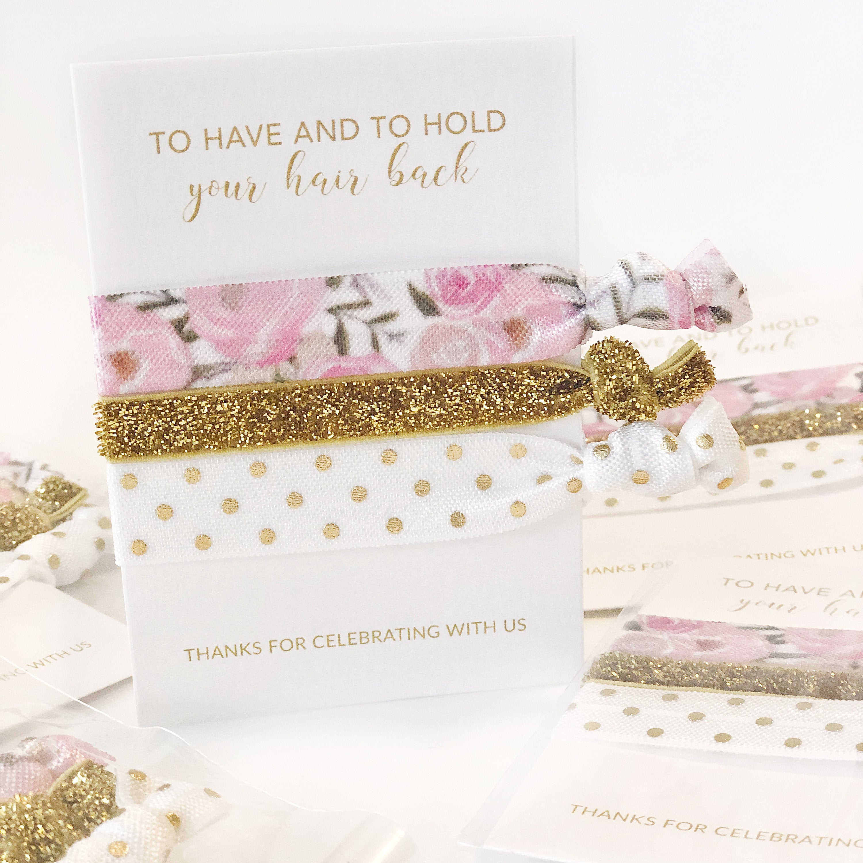 Blush Floral Bridal Shower Favors, Bachelorette Party Hair Ties, To Have and To Hold Your Hair Back, Bridal Shower Party Favors - @PlumPolkaDot 