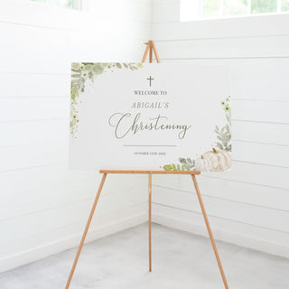 Fall Christening Welcome Sign Template, Greenery Fall Baby Christening Decorations, Christening Sign Printable, DIGITAL DOWNLOAD - PG100