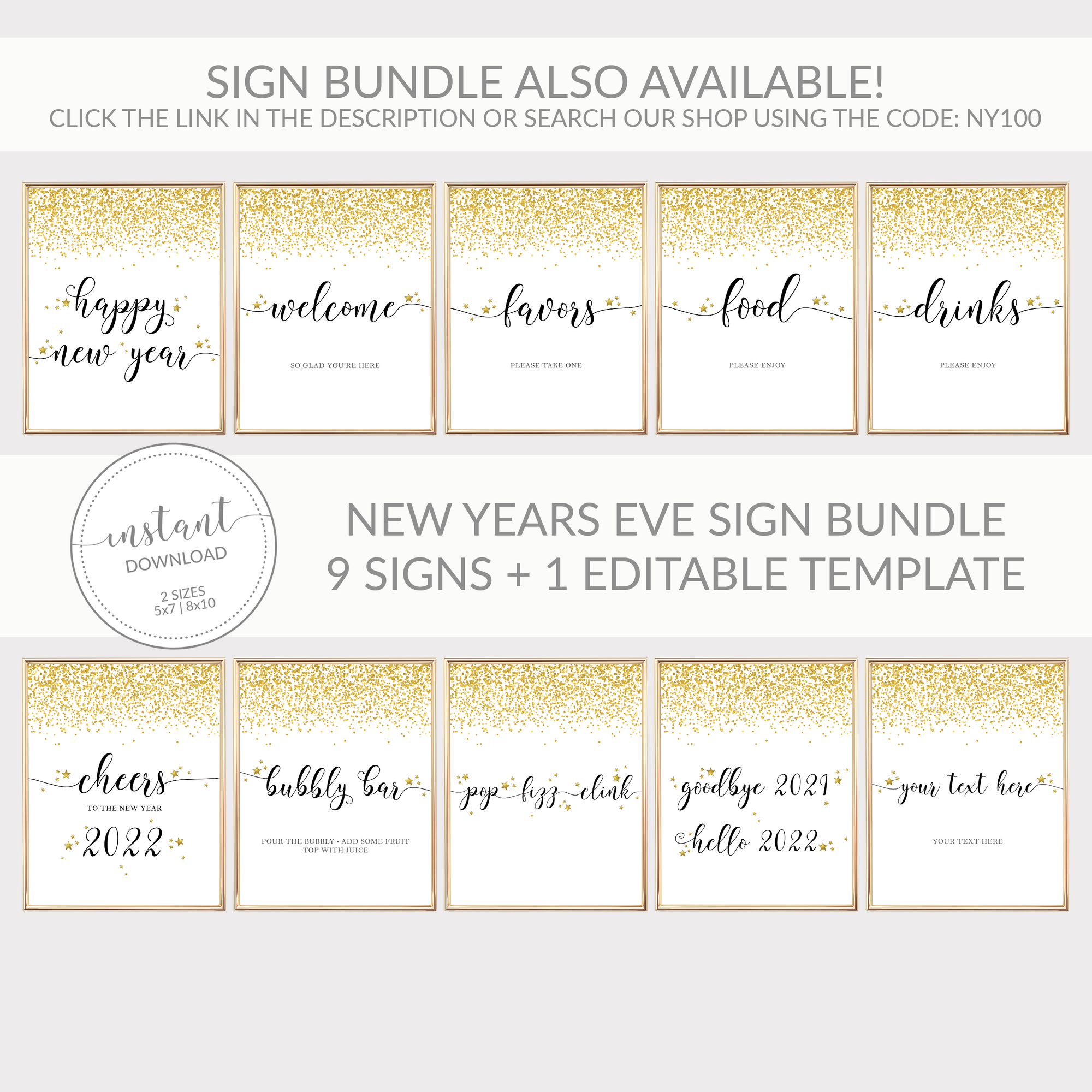 Cheers To The New Year Sign Printable, INSTANT DOWNLOAD - NY100