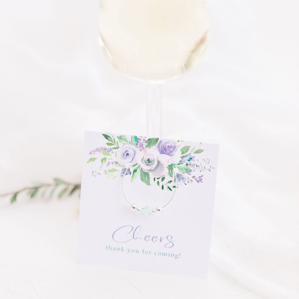 Purple Floral Wedding Favors - Bridal Shower - Bachelorette - Stemware Charms - @PlumPolkaDot 