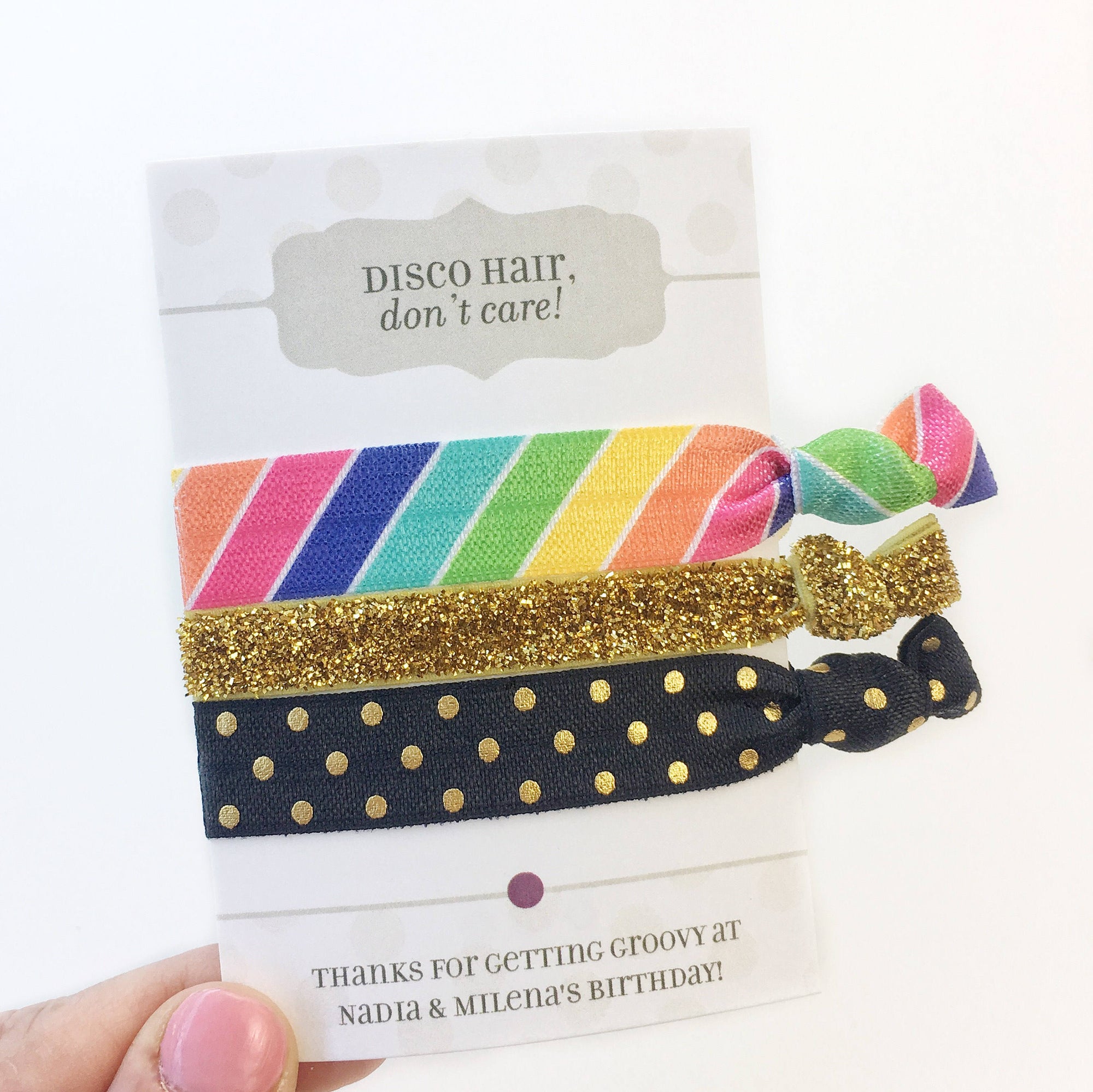 Rainbow Disco Party Favors, Hair Ties - PlumPolkaDot