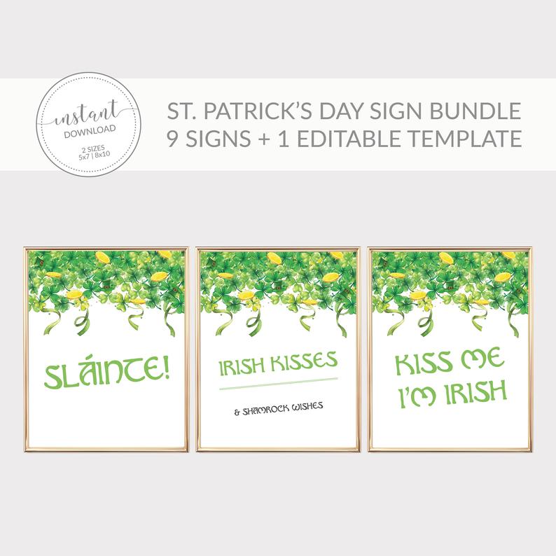 St Patricks Day Sign Bundle Printable, St Paddy's Day Decorations, INSTANT DOWNLOAD - SP100