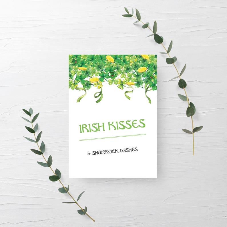 Irish Kisses and Shamrock Wishes Sign Printable, St Patricks Day Decorations, INSTANT DOWNLOAD - SP100