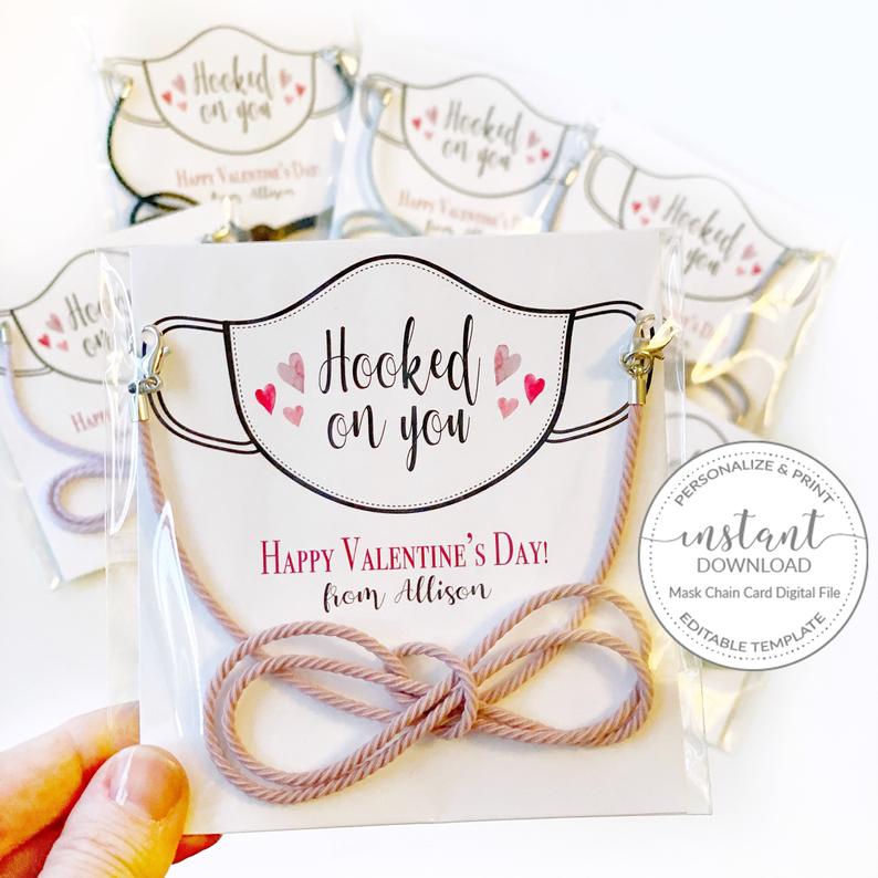 Mask Chain Valentine Card Template, Printable Quarantine Valentine's Day, Editable INSTANT DOWNLOAD