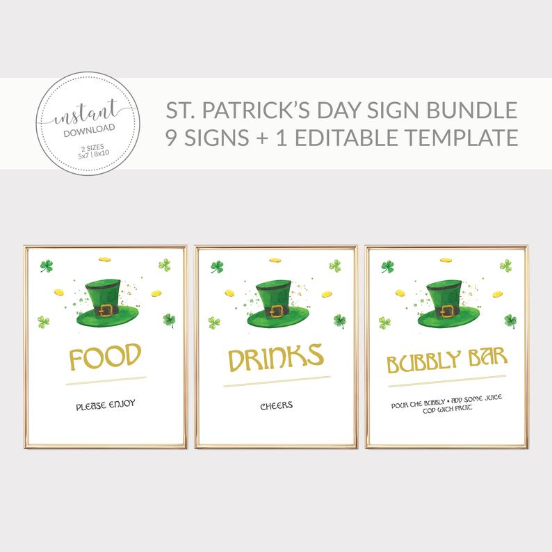 St Patricks Day Sign Bundle Printable, St Paddy's Day Decorations, INSTANT DOWNLOAD - SP100
