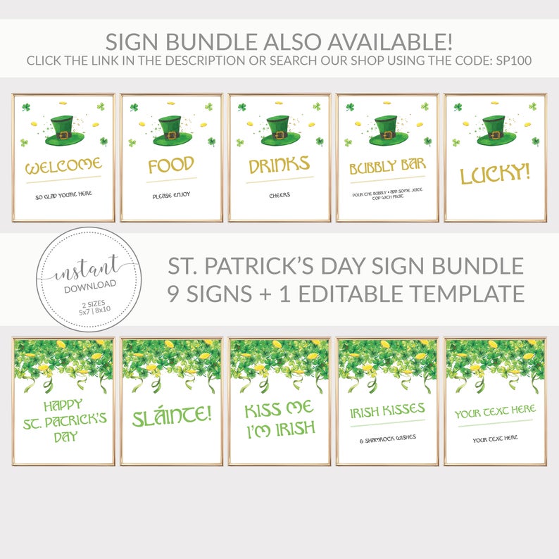 St Patricks Day Bubbly Bar Sign Printable, St Paddys Day Mimosa Bar Sign, INSTANT DOWNLOAD - SP100