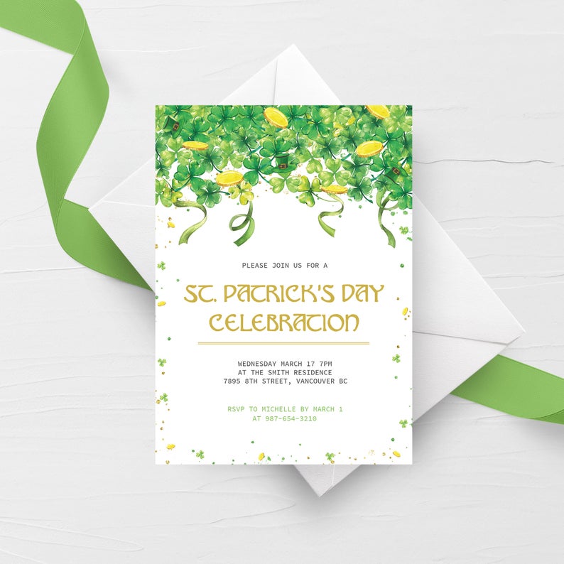 St Patricks Day Party Invitation Template, Printable St Patrick's Day Invite, Editable INSTANT DOWNLOAD - SP100