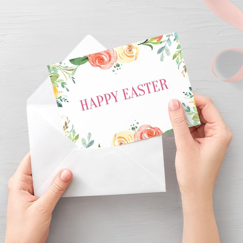 Easter Greeting Card Template, Printable Easter Note Card, Folded and Flat Cards 5X3.5, Editable INSTANT DOWNLOAD - B100
