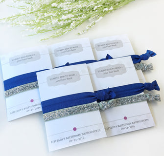 Navy and Silver Bachelorette Party Favors, Hen Party Favors, Bachelorette Party Decorations, Bridal Shower Favors, Bachelorette Hair Ties - @PlumPolkaDot 