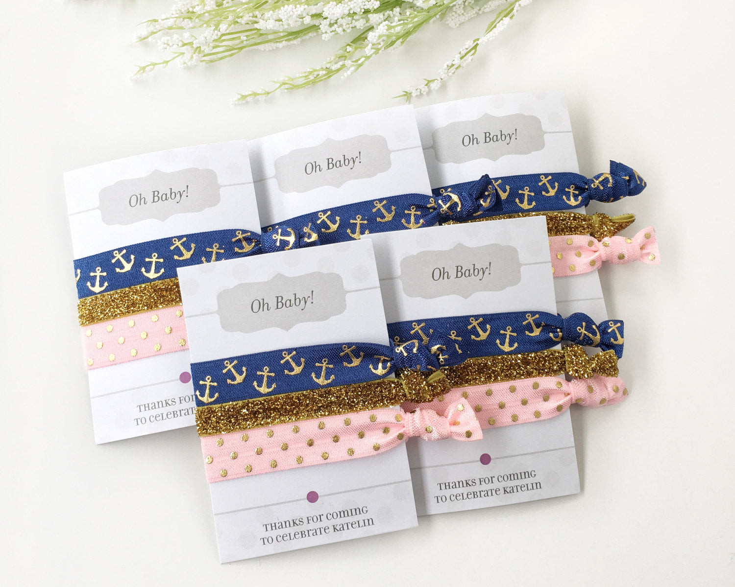 Nautical Baby Shower Favors Girl - Nautical Party Supplies - Anchor Party Decorations - Navy Party Decor - Hair Tie Favors Baby Shower - @PlumPolkaDot 