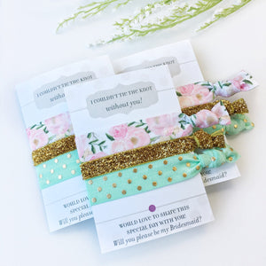 Will You Be My Bridesmaid Hair Ties, Bridesmaid Proposal, I Couldn't Tie The Knot Without You Hair Ties, Flower Girl and Bridesmaid Gift - @PlumPolkaDot 