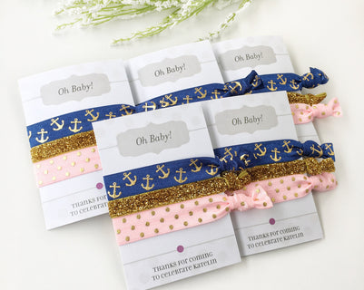 Nautical Baby Shower Favors Girl - Nautical Party Supplies - Anchor Party Decorations - Navy Party Decor - Hair Tie Favors Baby Shower - @PlumPolkaDot 