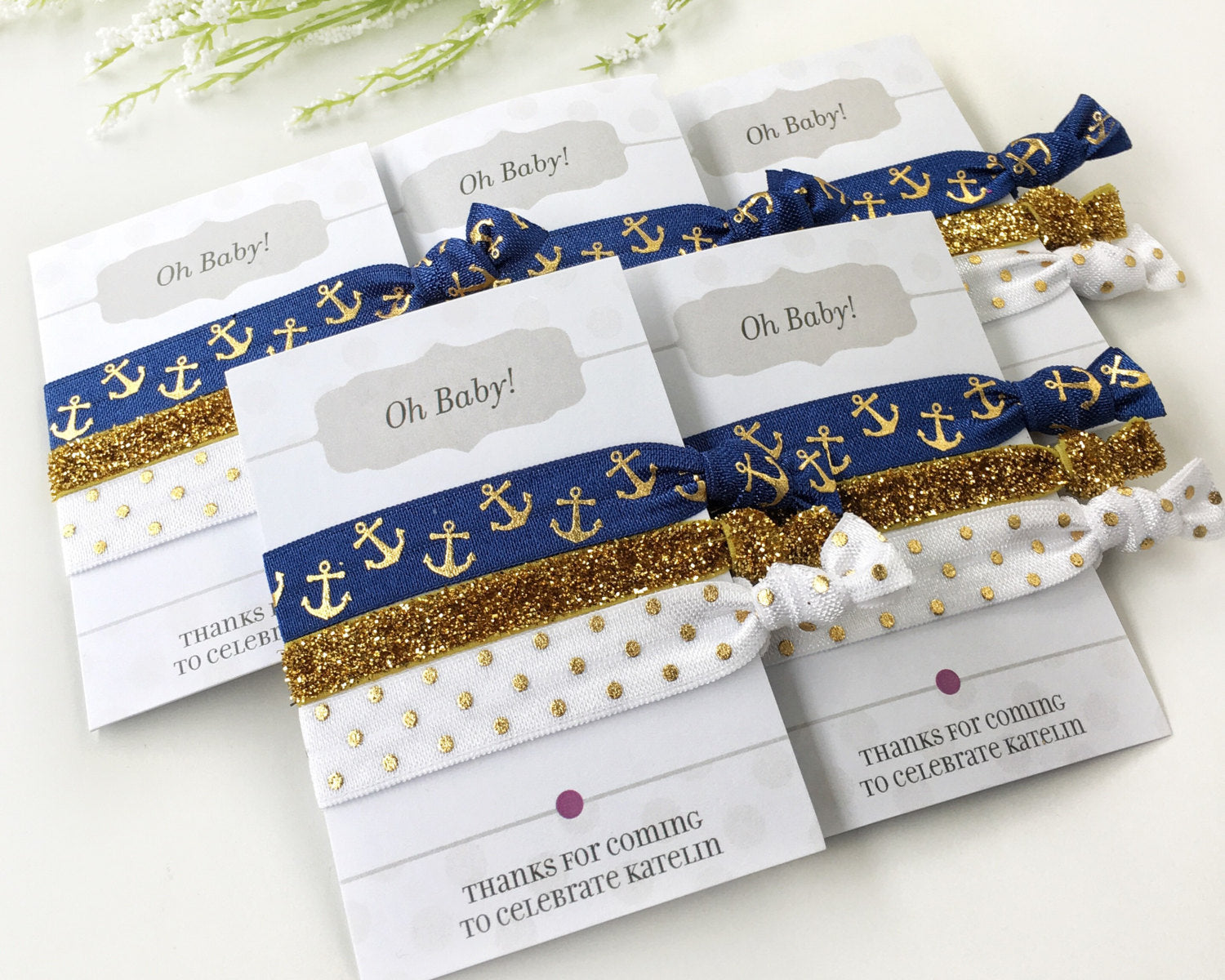 Nautical Baby Shower Favors Girl - Nautical Party Supplies - Anchor Party Decorations - Navy Party Decor - Hair Tie Favors Baby Shower - @PlumPolkaDot 
