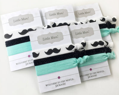 Mustache Baby Shower Favors Boy, Mustache Party Supplies, Little Man Baby Shower Favors, Hair Tie Favors, Unique Baby Shower Favors for Boy - @PlumPolkaDot 