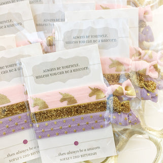 Unicorn Party Favors, Unicorn Party Supplies, Unicorn Baby Shower Favors, Unicorn Birthday Party Favors, Unicorn Decorations - Hair Ties - @PlumPolkaDot 