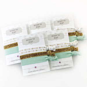 Gender Neutral Baby Shower Favors Hair Ties, Ready to Pop Baby Shower Favors, Mint and Gold Baby Shower Gifts for Guests - @PlumPolkaDot 