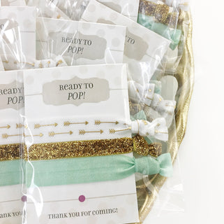Gender Neutral Baby Shower Favors Hair Ties, Ready to Pop Baby Shower Favors, Mint and Gold Baby Shower Gifts for Guests - @PlumPolkaDot 