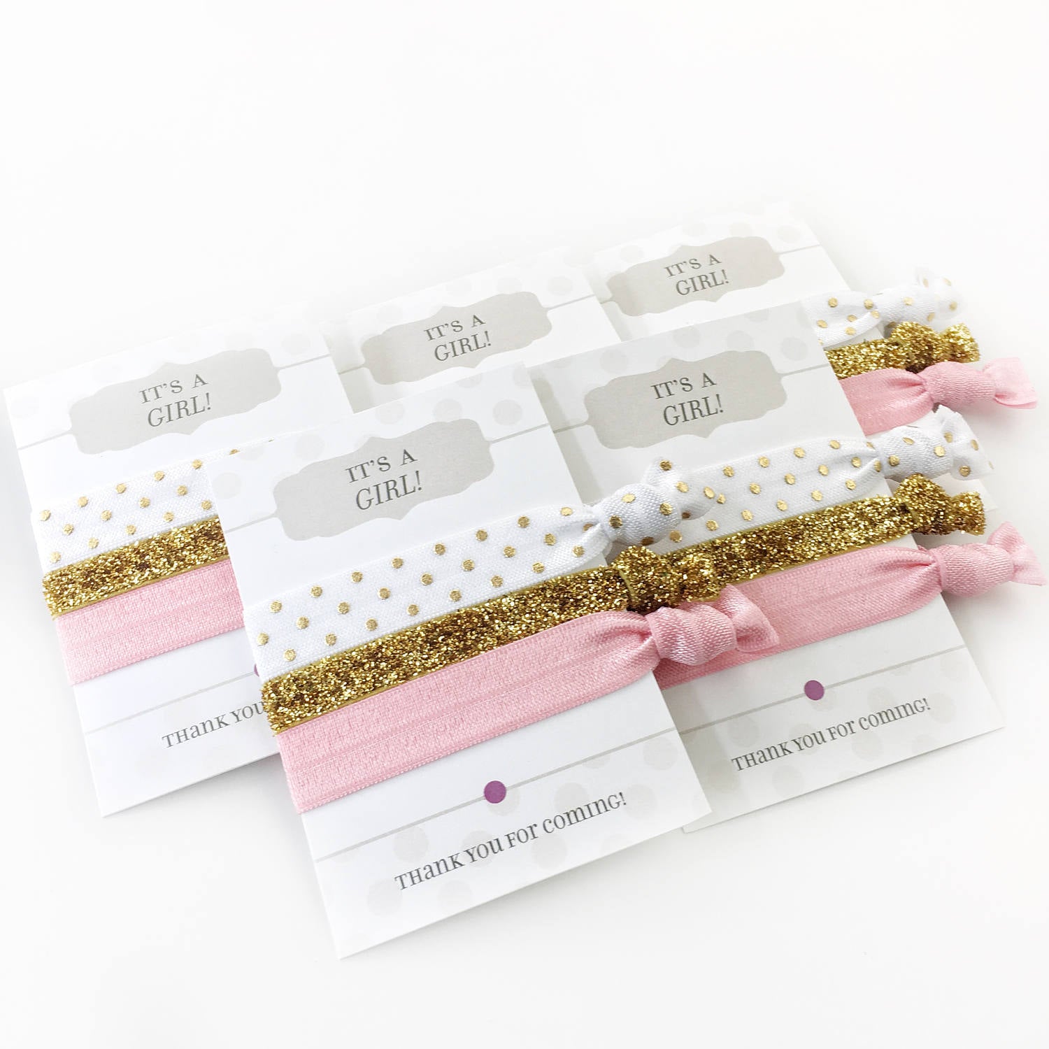 Girl Baby Shower Favors, Baby Shower Decorations Girl Pink and Gold, Pink Baby Shower Supplies, It's a Girl Baby Shower Theme, Hair Ties - @PlumPolkaDot 