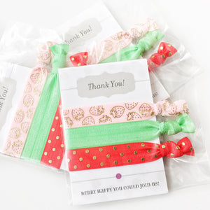Strawberry Party Favors for Girls, Strawberry Party Supplies, Strawberry Birthday Party Decorations, Summer Party Favor, Hair Tie Favors - @PlumPolkaDot 