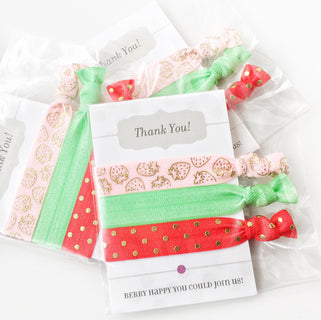 Strawberry Party Favors for Girls, Strawberry Party Supplies, Strawberry Birthday Party Decorations, Summer Party Favor, Hair Tie Favors - @PlumPolkaDot 