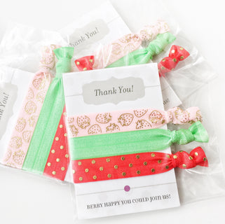 Strawberry Party Favors for Girls, Strawberry Party Supplies, Strawberry Birthday Party Decorations, Summer Party Favor, Hair Tie Favors - @PlumPolkaDot 