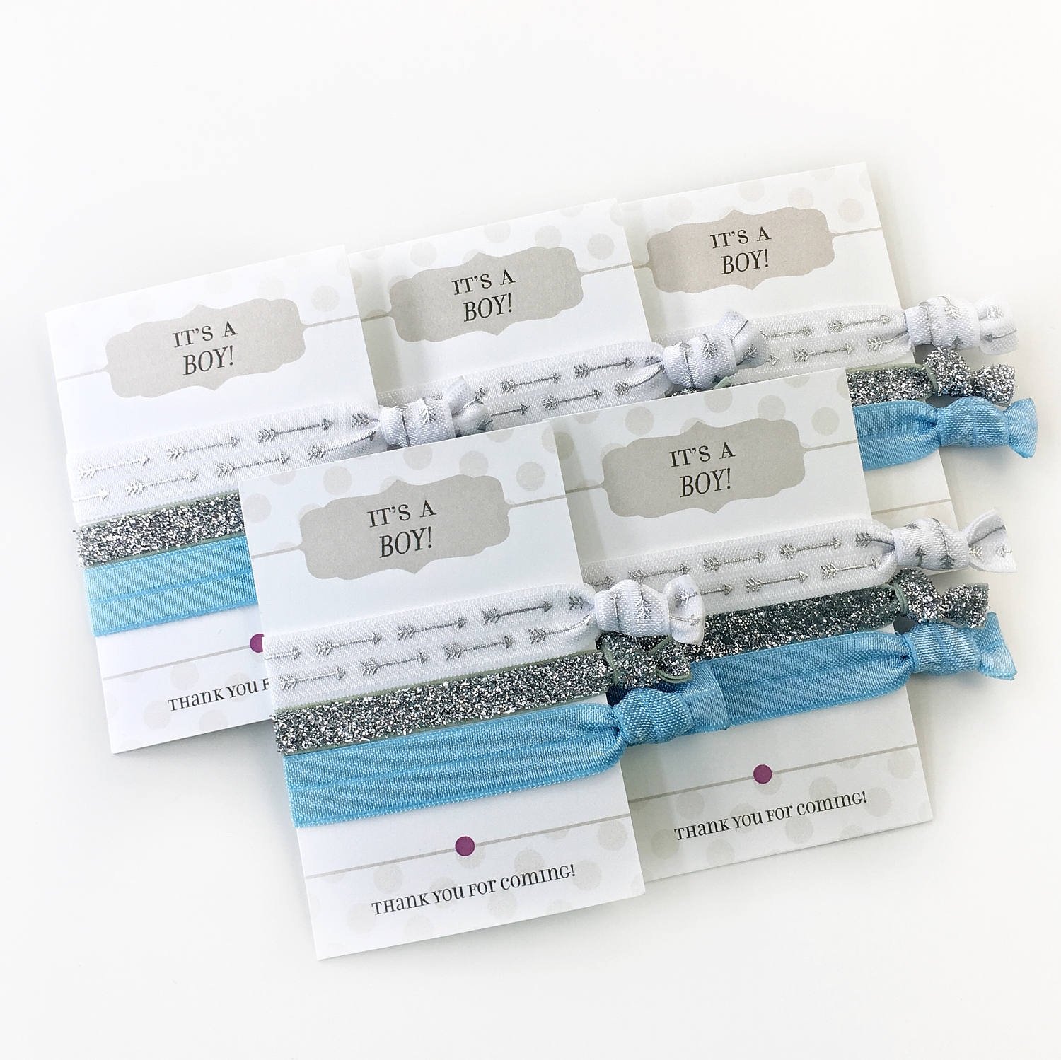 Boy Baby Shower Favors Hair Ties, Silver and Blue Baby Shower Gifts for Guests, Baby Shower Goodie Bag Fillers, Hair Tie Party Favors - @PlumPolkaDot 