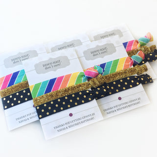Disco Party Favors, 70s Party Supplies, Rainbow Party Favors, Dance Party Favors, Personalized Birthday Party Favors, Hair Tie Favors - @PlumPolkaDot 