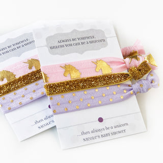 Unicorn Baby Shower Favors, Unicorn Baby Shower Supplies, Unicorn Baby Shower Decorations Pink and Gold, Unicorn Party Favors Hair Ties - @PlumPolkaDot 