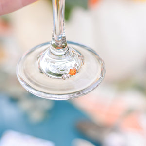 Purple and Orange Wedding Favors, Orange and Purple Wedding Favors, Autumn Wedding Favors Table Decor, Swarovski Crystal Wine Charms - @PlumPolkaDot 