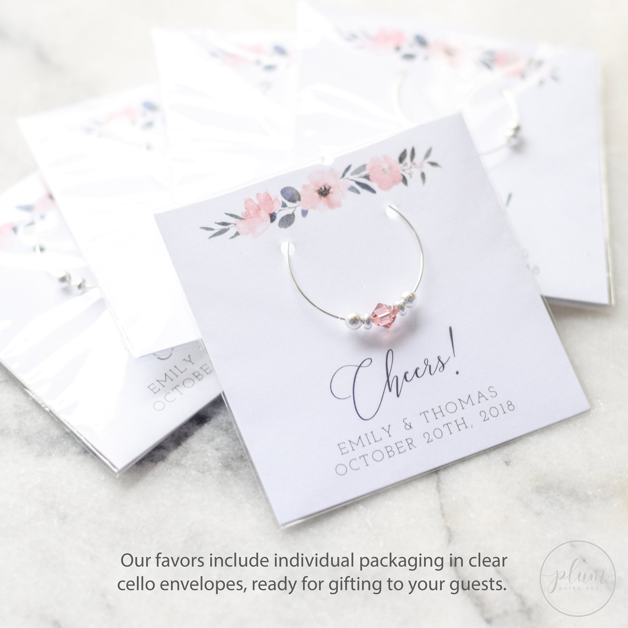 Blush Engagement Party Favors, Swarovski Crystal Wine Charms