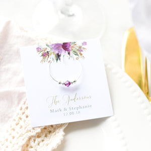 Purple Floral Wedding Favors, Purple Wedding Favors for Guests Customized, Wedding Favors Table Decorations, Swarovski Crystal Wine Charms - @PlumPolkaDot 