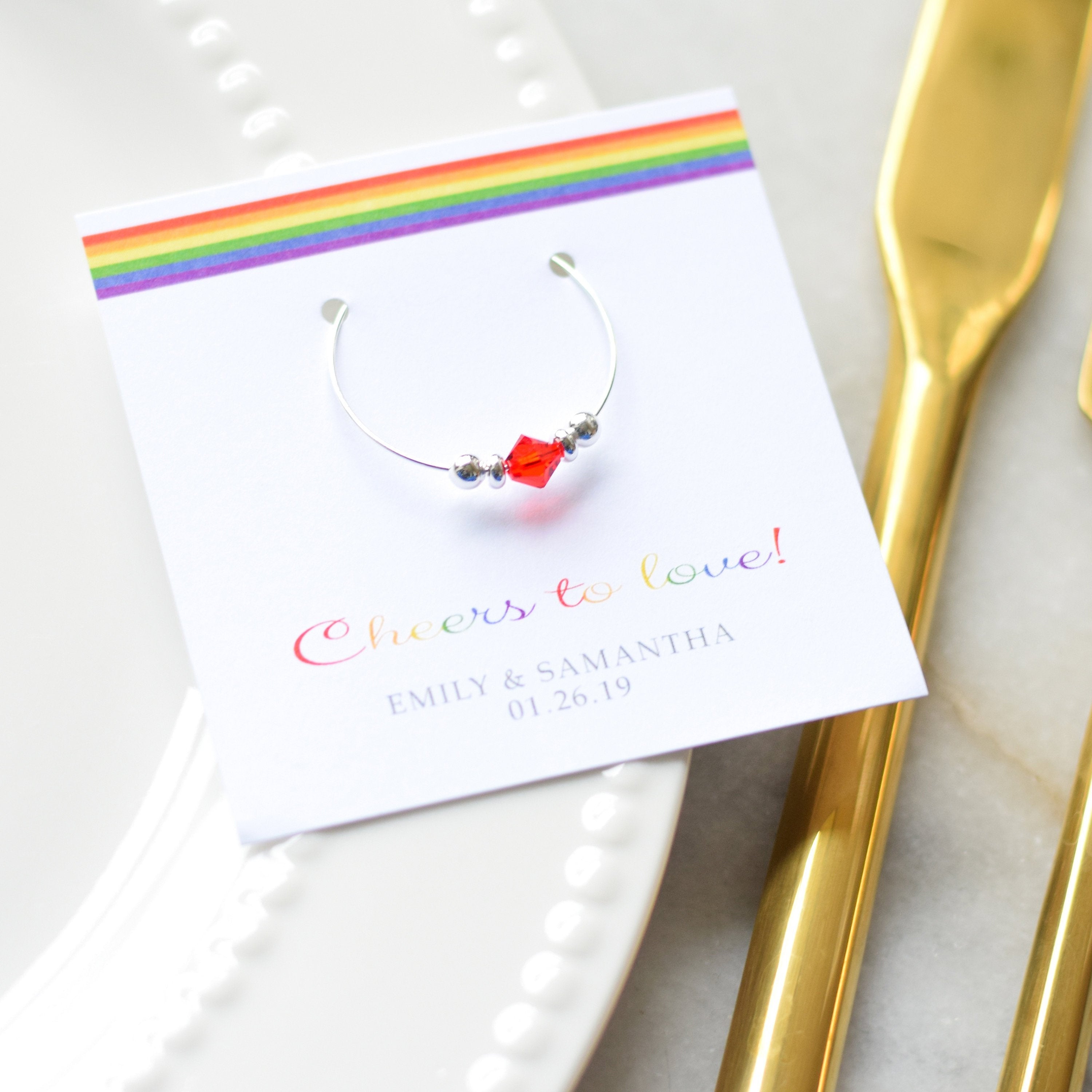 Rainbow Engagement Party Favors for Guests, LGBT Engagement Party Decorations Table, Gay Engagement Party Favors Wine Charms - @PlumPolkaDot 