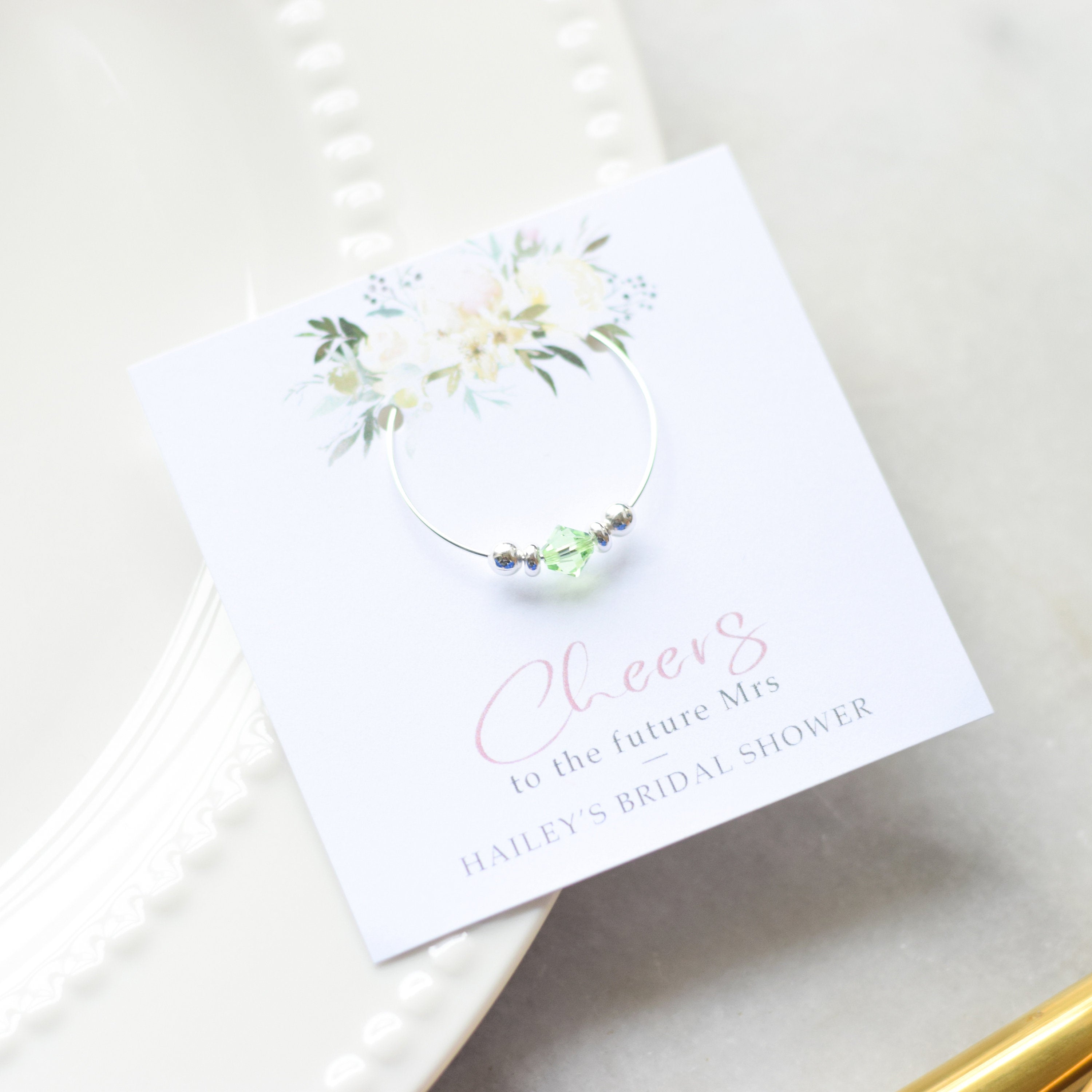 Pastel Floral Bridal Shower Favors, Bridal Shower Decorations Mint, Wine Charm Bridal Shower Gifts for Guests, Swarovski Crystal - @PlumPolkaDot 