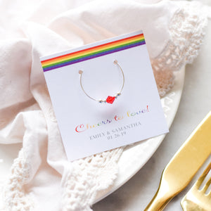 Rainbow Wedding Favors for Guests, LGBT Wedding Decor Table, Gay Wedding Favors Wine Charms, Cheers to Love, Swarovski Crystal Wine Charms - @PlumPolkaDot 