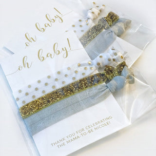 Gender Neutral Baby Shower Favors, Grey Baby Shower Favors, Unique Baby Shower Favor Hair Ties, Gold Baby Shower Decorations - @PlumPolkaDot 