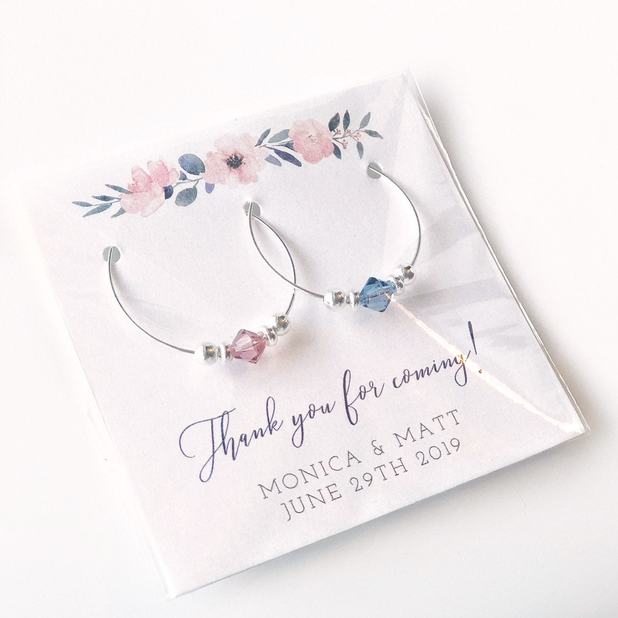 Blush and Navy Wedding Favors for Guests, Swarovski Crystal Wine Charm - Two Charm Pack - NB100