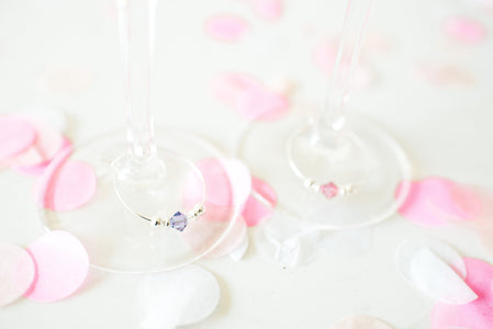 Tropical Engagement Party Favors for Adults, Beach Destination Wedding Engagement Party Favors for Guests, Swarovski Crystal Wine Charms - @PlumPolkaDot 