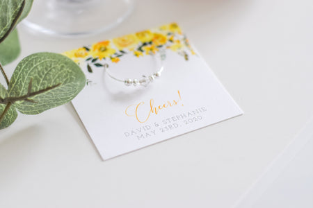 Yellow Wedding Favors for Guests Personalized, Summer Wedding Favors, Spring Wedding Favors Table Decor, Swarovski Crystal Wine Charms - @PlumPolkaDot 