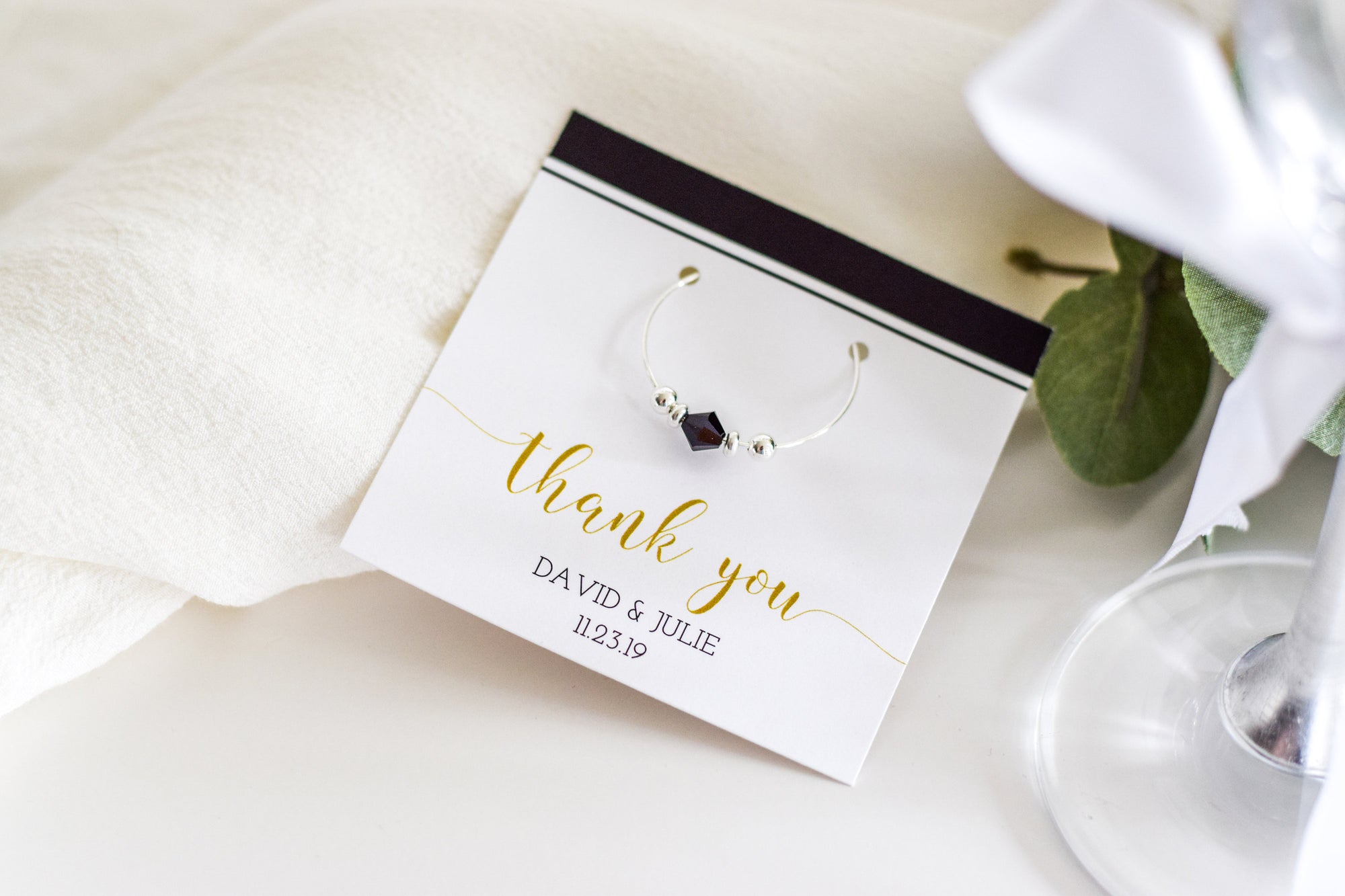 Black and Gold Engagement Party Favors, Swarovski Crystal Wine Charm