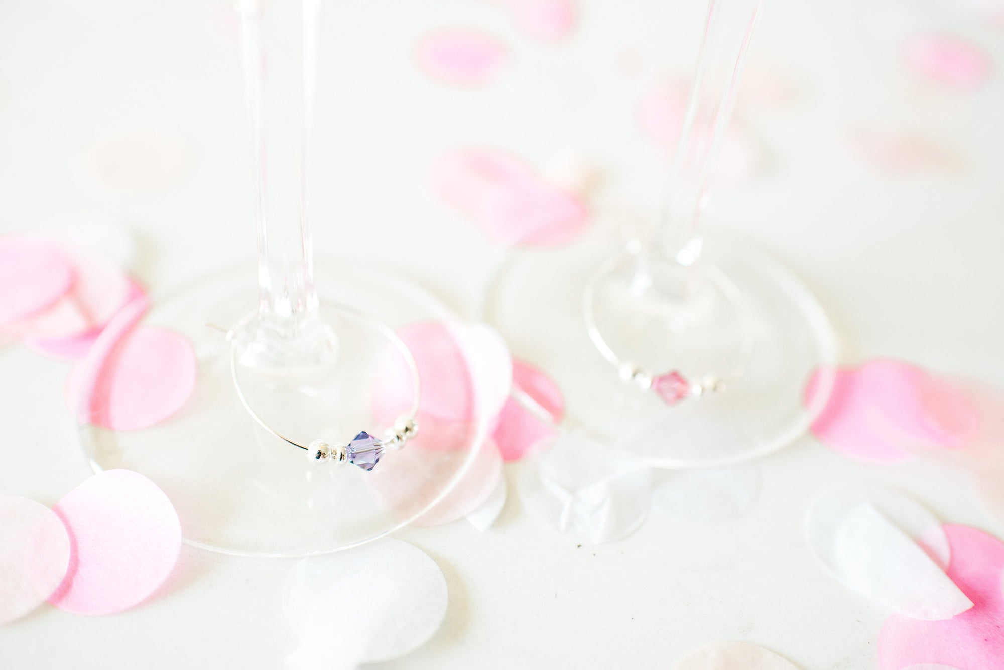 Pink Floral Wedding Favor Wine Charms, Unique Wedding Favors for Guests, Personalized Wedding Favors, Swarovski Wine Charms - FR100 - @PlumPolkaDot 
