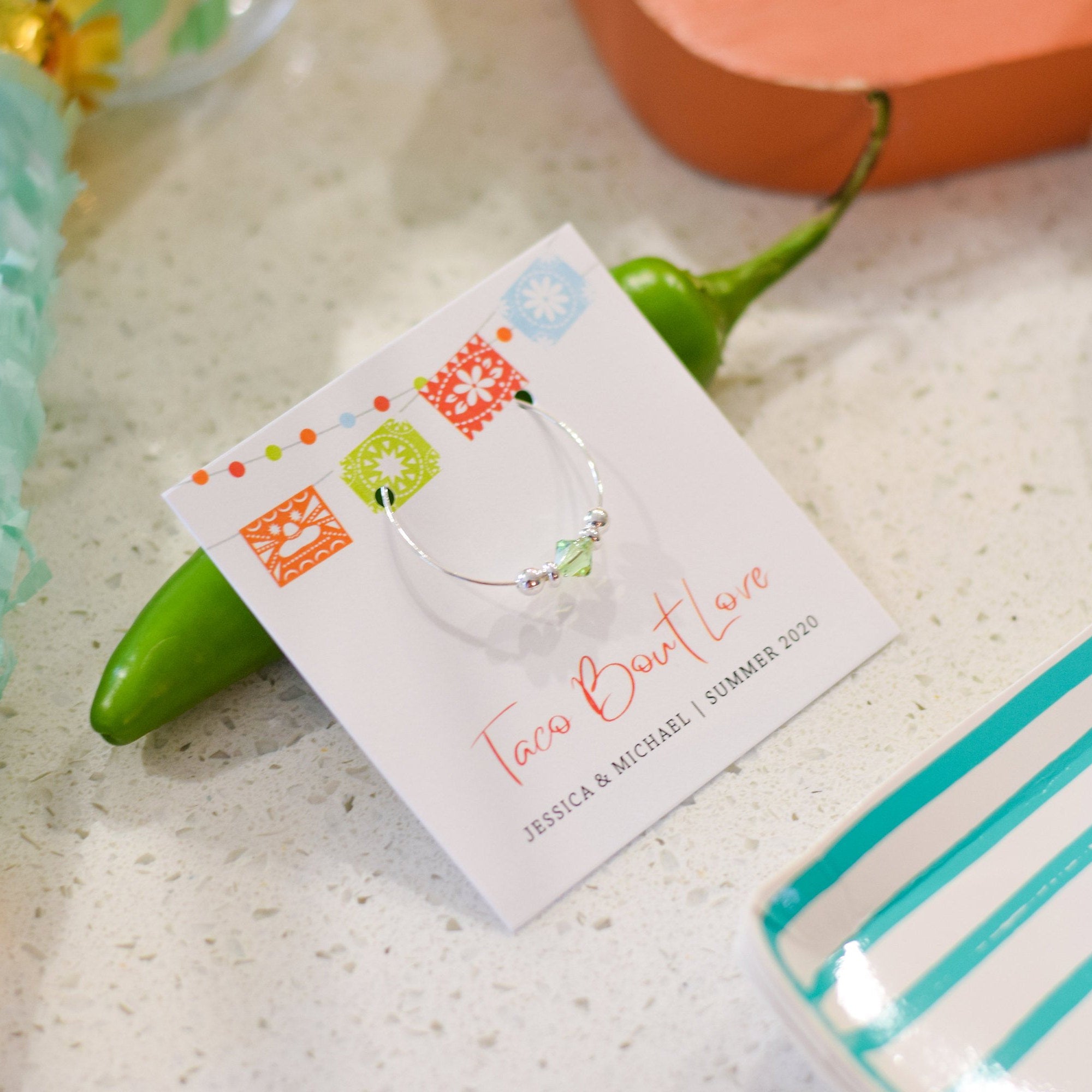 Fiesta Engagement Party Favors, Cinco De Mayo Engagement Party, Mexican Engagement Party Decorations, Taco Engagement Party, Wine Charms - @PlumPolkaDot 