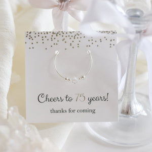 75th Birthday Party Favors, Cheers to 75 Years, 75th Birthday Favors for Adults, 75th Birthday Party Supplies, Wine Charm Favors - @PlumPolkaDot 