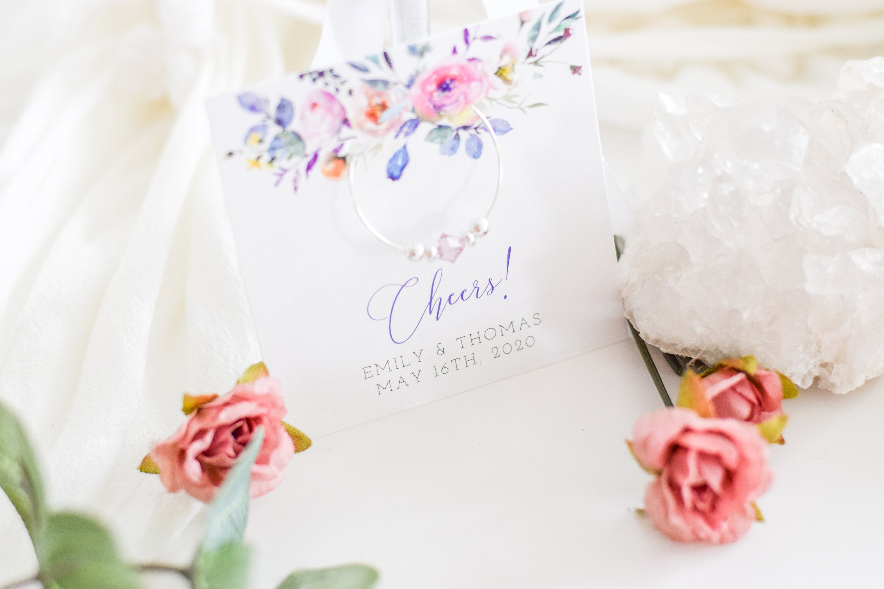 Spring Bridal Shower Favors for Guests, Garden Bridal Shower Favors Wine, Winery Bridal Shower Decorations, Swarovski Crystal Wine Charms - @PlumPolkaDot 