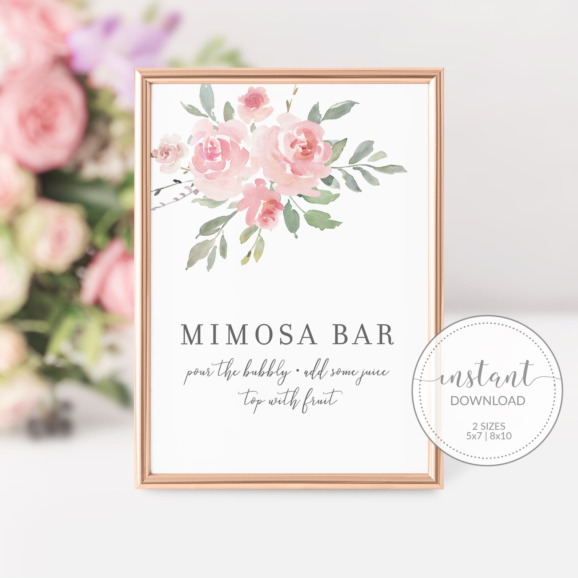 Blush Pink Floral Mimosa Bar Sign Printable, Bubbly Bar Sign, INSTANT - PlumPolkaDot blush-pink-floral-mimosa-bar-sign-printable-bubbly-bar-sign-instant-plumpolkadot