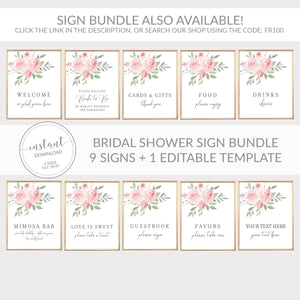 Blush Pink Floral Mimosa Bar Printable Sign INSTANT DOWNLOAD, Birthday, Bridal Shower, Baby Shower, Wedding Decorations and Supplies - FR100 - @PlumPolkaDot 