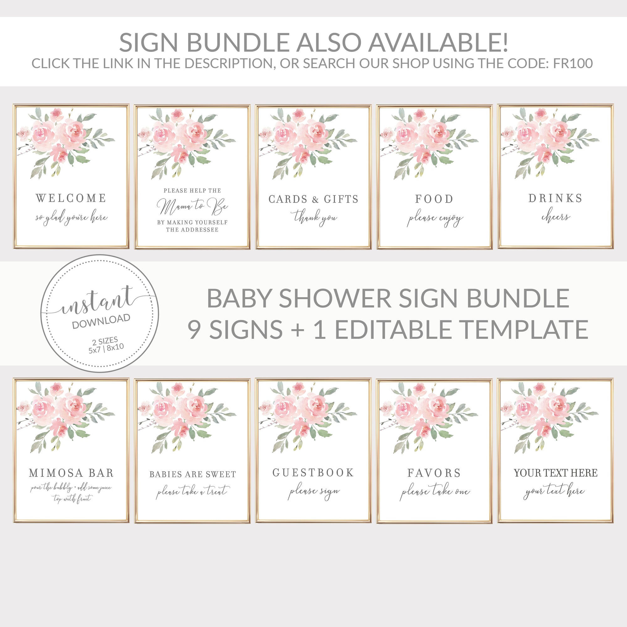 Drinks Sign Printable, Floral Bridal Shower Decorations, Pink Baby Shower Supplies, DIGITAL DOWNLOAD - FR100 - @PlumPolkaDot 