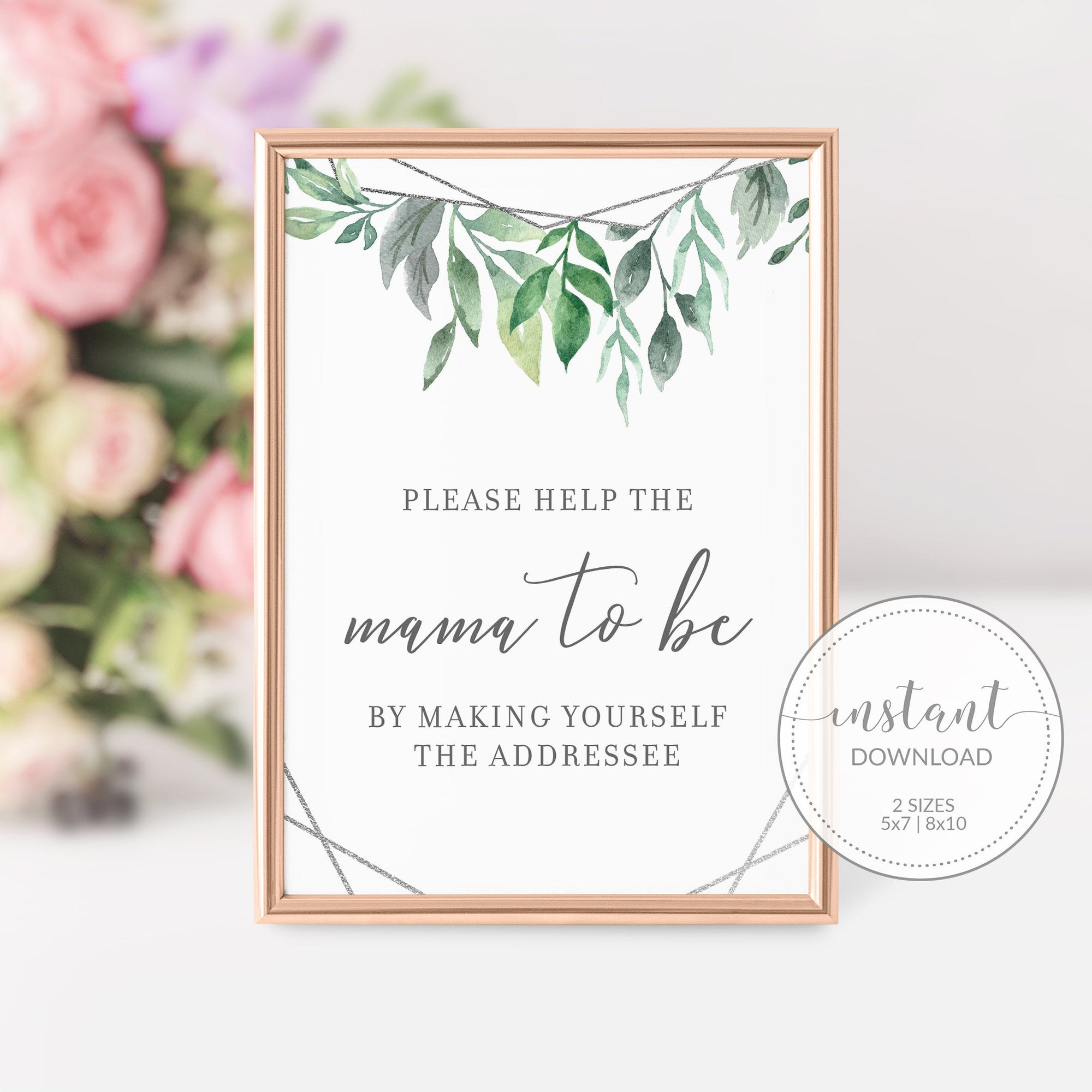 Geometric Silver Greenery Printable Baby Shower Address an Envelope Sign INSTANT DOWNLOAD, Baby Shower Decorations and Supplies - GFS100 - @PlumPolkaDot 