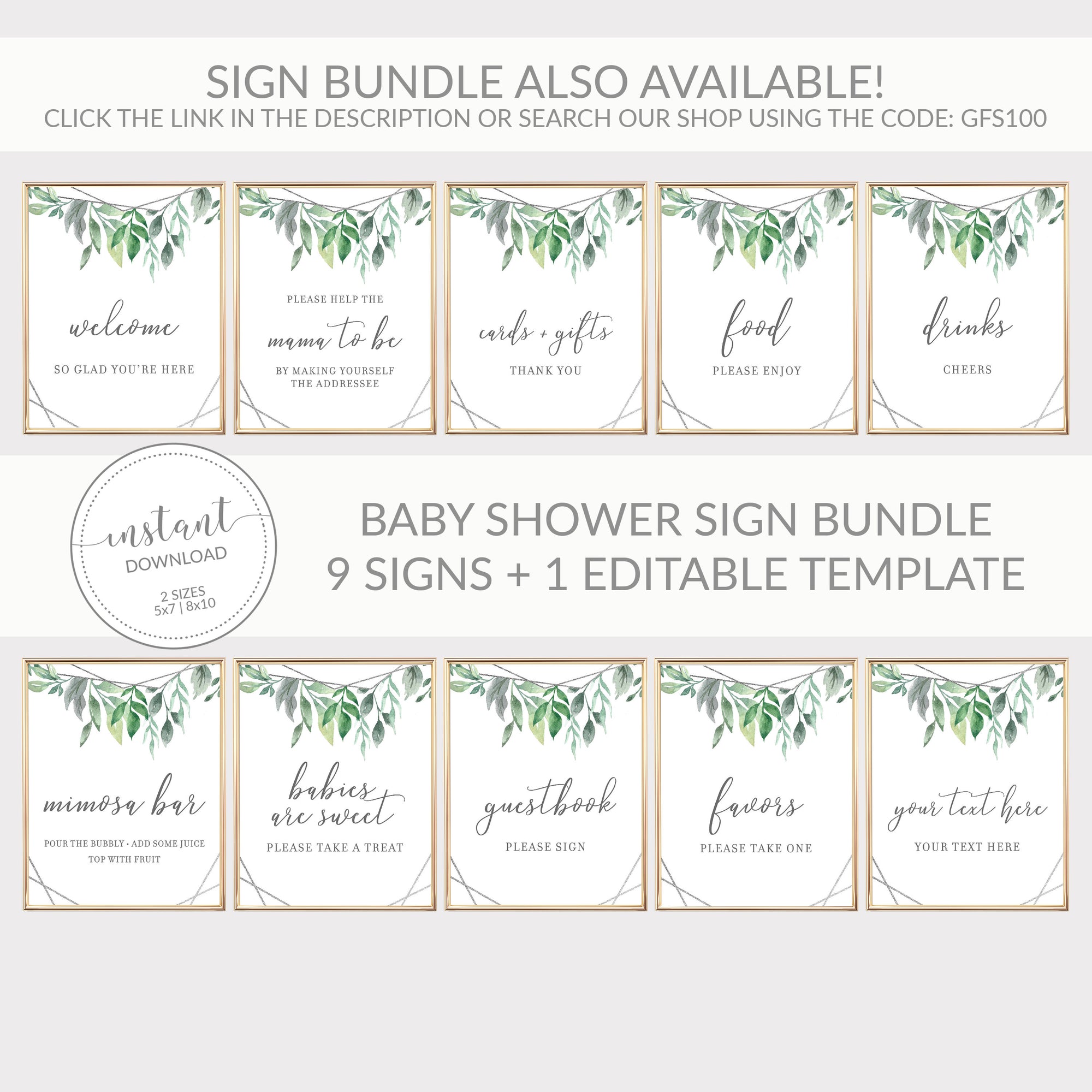 Geometric Silver Greenery Printable Treat Sign, INSTANT DOWNLOAD, Baby Shower Decorations, Sip and See Babies Are Sweet Dessert - GFS100 - @PlumPolkaDot 